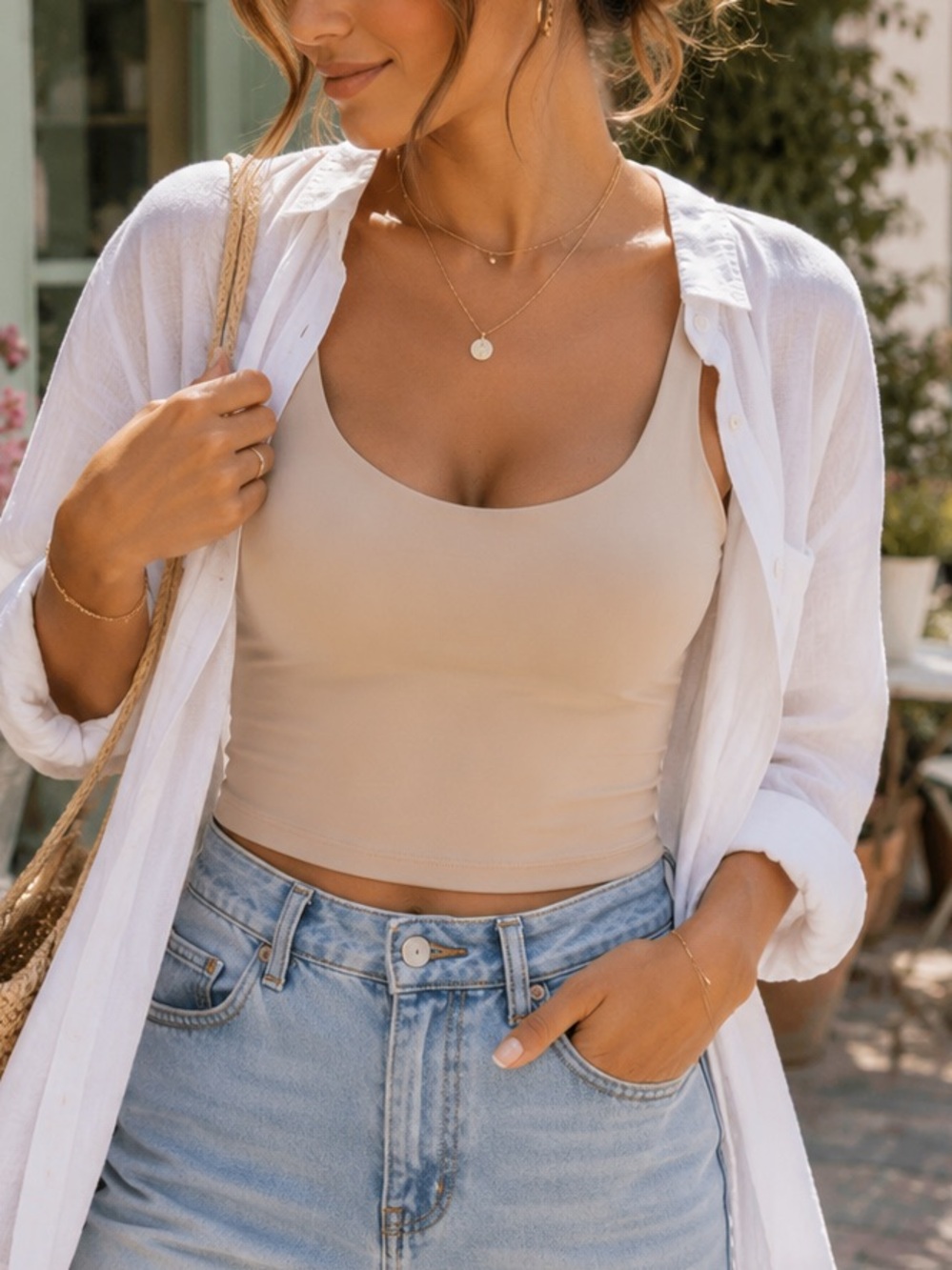 Cream Long Line Cropped Tank Top